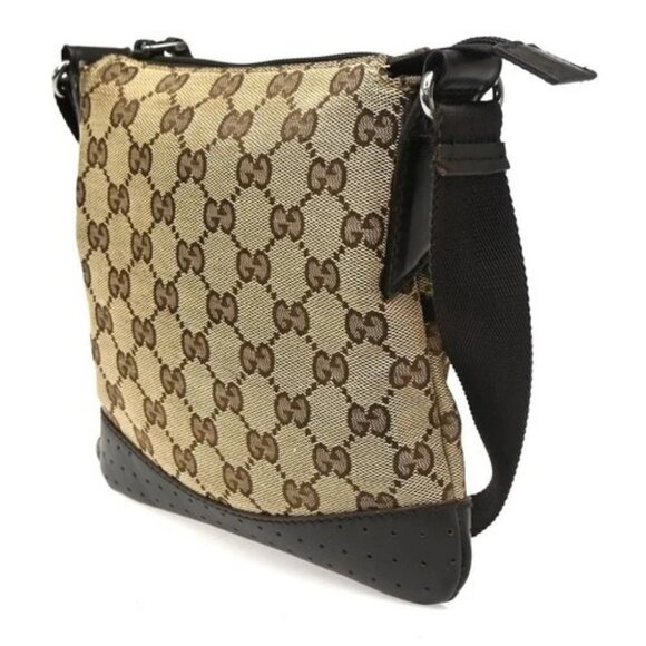 GUCCI Logo GG Pattern Crossbody Shoulder Bag Canvas Leather Brown Italy 35KC160 - Picture 4 of 16